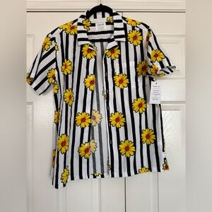 Festival Black & White Striped Shirt with Yellow Daisy Print